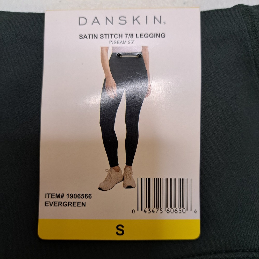 Danskin Womens Leggings S Evergreen NWT Satin Stitch 7/8 1900-182